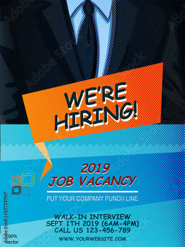 We Are Hiring Poster Or Banner Design Job Vacancy Advertisement Concept On Gradient Background With Business Suit Lettering Orange Label Web Design Banner Template Infographic Vector Eps10 Stock Vector Adobe Stock