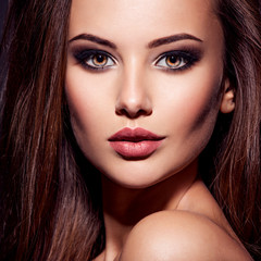  Face of the beautiful sexy woman with long brown hair