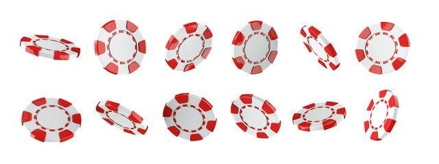 Wall Mural - Modern Red And White Casino Chips Rotation, Isolated On The White Background - 3D Illustration 