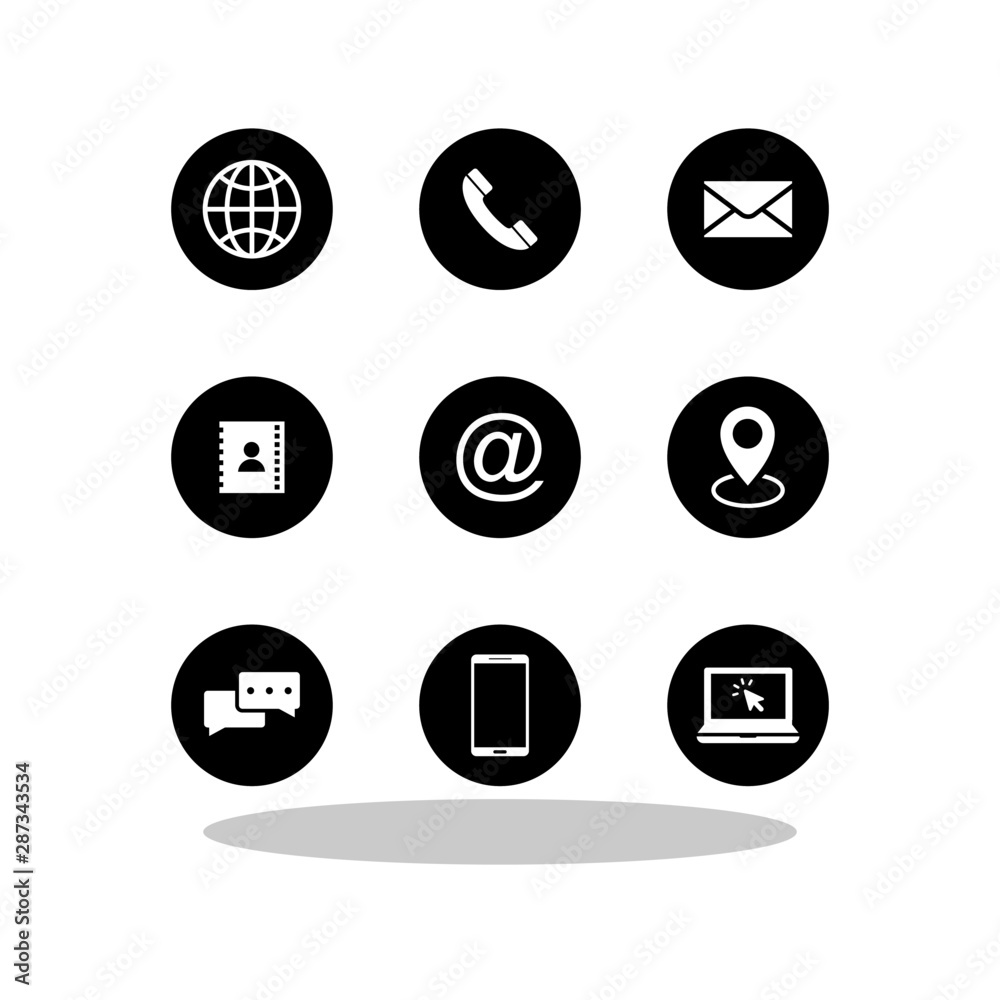 Communication icon set in flat style. Contacts symbols for your web ...
