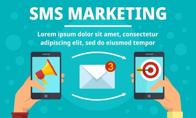 Poster - Smartphone sms marketing concept banner. Flat illustration of smartphone sms marketing vector concept banner for web design