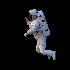 Wall Mural - astronaut performing space walk, isolated on black background