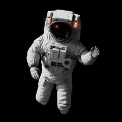 Wall Mural - astronaut performing space walk, isolated on black background
