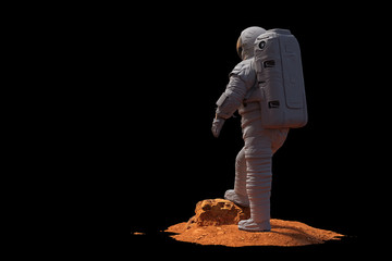 Wall Mural - astronaut on planet mars, isolated on black background
