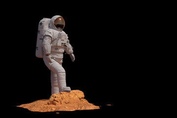 Wall Mural - astronaut on planet mars, isolated on black background