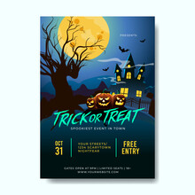 Halloween A4 Poster Template With Scary Place And Pumpkins Illustration