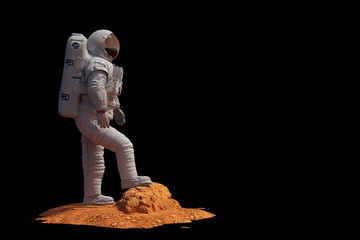 Wall Mural - astronaut on planet mars, isolated on black background