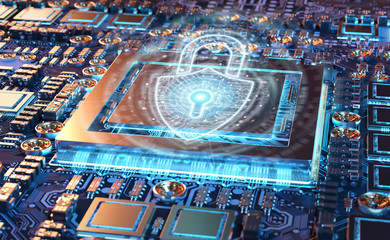 Fototapete - close-up view of a modern gpu card with shield protection 3d rendering
