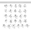Vector Hand Drawn calligraphic flourish letters monogram or logo. Uppercase Hand Lettering alphabet with swirls and curls. Wedding Floral Design