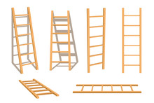 Wooden Ladder Household Tool Isolated Set Stepladder With Shadow Vector Illustration