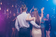 © deagreez - Back side view portrait of lovers have become king queen celebrating scream buddies enjoy dance floor
