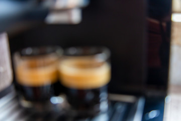 Blurred images of coffee and coffee machines