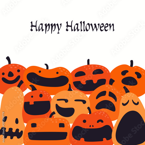 Banner, party invitation, background design with different funny pumpkins, ja...