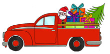 Hand Drawn Pick Up Truck With Gifts