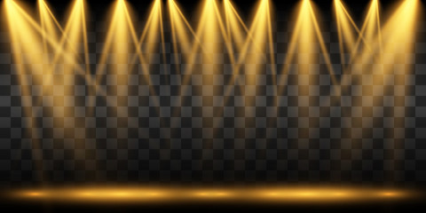 Poster - White scene on with spotlights. Vector illustration.Measure of action.
