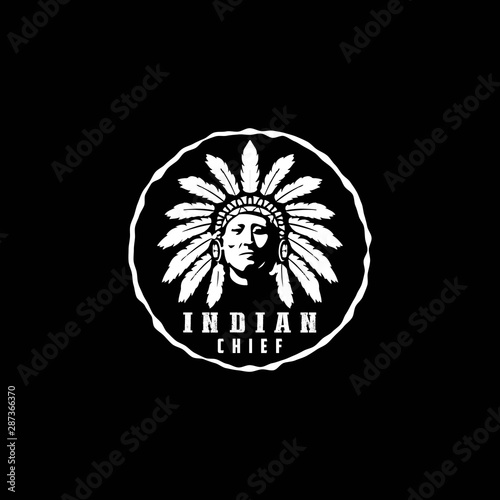 Fotomural American Native Indian Chief Logo Design Inspiration Vector
