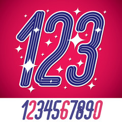 Poster - Vector artistic funky elegant tall cursive numbers, modern numerals set made with triple stripes. Can be used for logo creation in entertainment business.