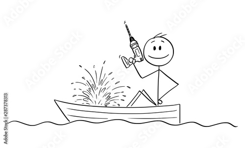 Vector cartoon stick figure drawing conceptual illustration of happy man or b...