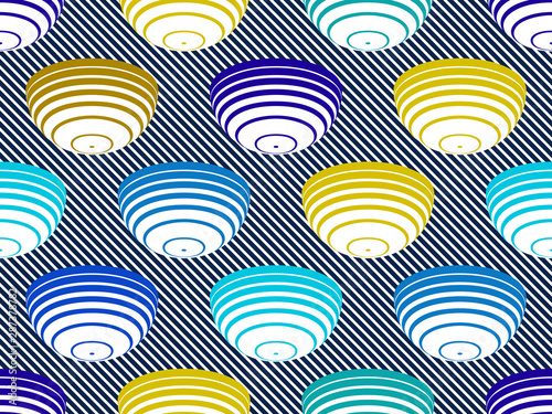 Hemispheres Lined Optical Illusion Seamless Pattern Vector Repeat