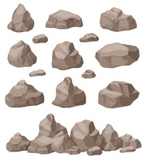 Canvas Print - Rock stones. Cartoon stone isometric set. Granite boulders pile, natural building block materials. 3d game art isolated vector. Illustration boulder pile, mountain mineral block