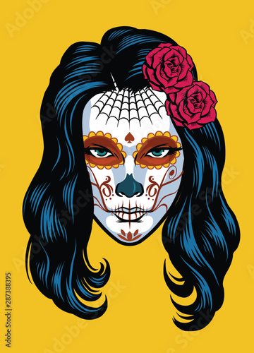 women on sugar skull make of dia de los muertos Poster Mural XXL