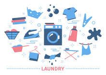Laundry Icon Set. Washing Machine And Clean Clothing.