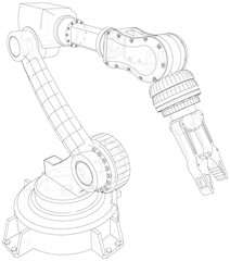 Robotic arm. Technical wire-frame. Vector rendering of 3d. EPS10 format.