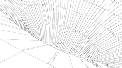 Poster - Tunnel or wormhole. Digital 3d wireframe tunnel. 3D tunnel grid. Network cyber technology. Surrealism. Background abstract vector image