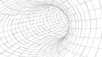 Poster - Tunnel or wormhole. Digital 3d wireframe tunnel. 3D tunnel grid. Network cyber technology. Surrealism. Background abstract vector image