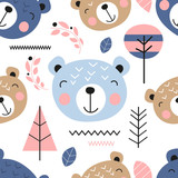 Seamless pattern with cute bears in Scandinavian style. Vector Illustration. Kids illustration for nursery design. Great for baby clothes, greeting card, wrapper.