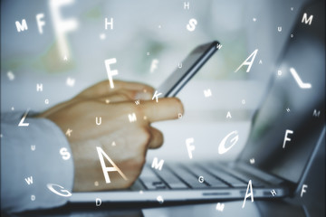 Aufkleber - Hands using laptop with letters