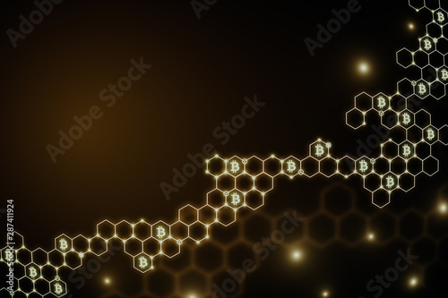 Abstract hexagonal background with bitcoin