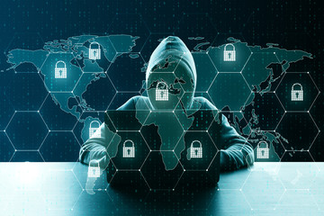 Fototapete - Hacker using padlock interface