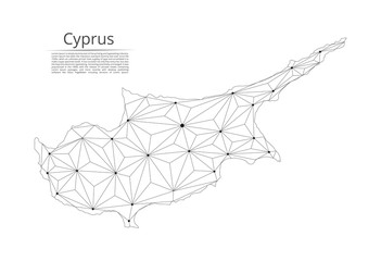 Poster - Map of Cyprus connection. Vector low-poly image of a global map with lights in the form of cities or population density, consisting of points and shapes in the form of stars and space.