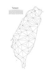 Poster - Map of Taiwan connection. Vector low-poly image of a global map with lights in the form of cities or population density, consisting of points and shapes in the form of stars and space.