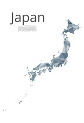Poster - Japan communication network map. Vector low poly image of a global map with lights in the form of cities in or population density consisting of points and shapes in the form of stars and space.