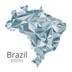 Poster - brazil communication network map. vector low poly image of a global map with lights in the form of c
