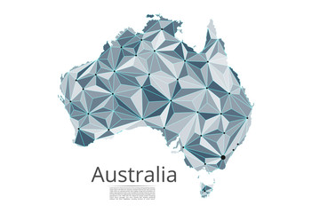 Poster - Australia communication network map. Vector low poly image of a global map with lights in the form of cities in or population density consisting of points and shapes and space. Easy to edit