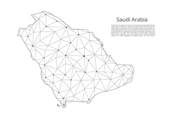 Poster - Saudi Arabia communication network map. Vector low poly image of a global map with lights in the form of cities in or population density consisting of points and shapes and space. Easy to edit