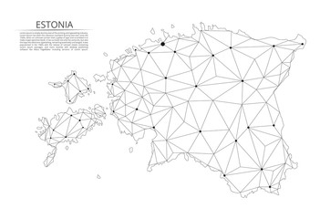 Aufkleber - Estonia communication network map. Vector low poly image of a global map with lights in the form of cities in or population density consisting of points and shapes and space. Easy to edit