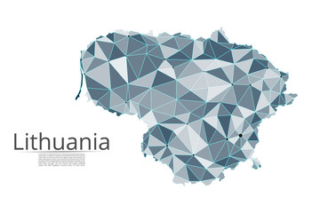 Aufkleber - Lithuania communication network map. Vector low poly image of a global map with lights in the form of cities in or population density consisting of points and shapes and space. Easy to edit