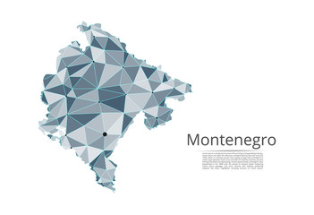 Aufkleber - Montenegro communication network map. Vector low poly image of a global map with lights in the form of cities in or population density consisting of points and shapes and space. Easy to edit