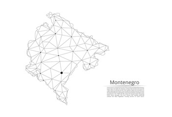 Aufkleber - Montenegro communication network map. Vector low poly image of a global map with lights in the form of cities in or population density consisting of points and shapes and space. Easy to edit