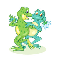 Sticker - Dancing Frogs. A pair of two funny frogs dancing tango. In cartoon style. Isolated on a white background.