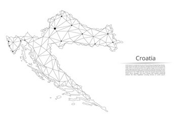 Aufkleber - Croatia communication network map. Vector low poly image of a global map with lights in the form of cities in or population density consisting of points and shapes and space. Easy to edit