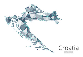 Aufkleber - Croatia communication network map. Vector low poly image of a global map with lights in the form of cities in or population density consisting of points and shapes and space. Easy to edit