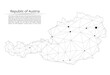 The map of the network of the Austria. Vector low-poly image of a global map with lights in the form of a population density of cities consisting of shapes. Easy to edit