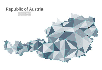 Aufkleber - The map of the network of the Austria. Vector low-poly image of a global map with lights in the form of a population density of cities consisting of shapes. Easy to edit