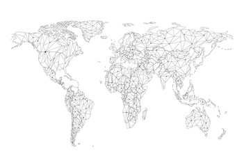 Poster - World network map. Vector low-poly image of a global map in the form of cities of the world or population density consisting of points and shapes and space. World Wide Web concept. Easy to edit