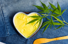 Butter With Cannabis Plant In A Heart Shape Bowl